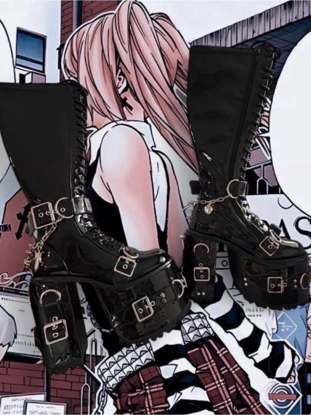 Dolls Kill Black Patent Platform Over-the-Knee Buckle Boots